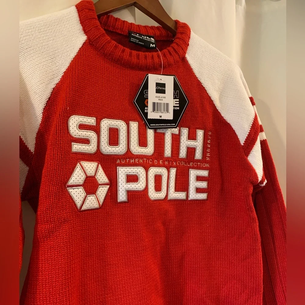 South Pole Authentic Collection Men's M Red White Long Sleeve‎ Pullover Sweater